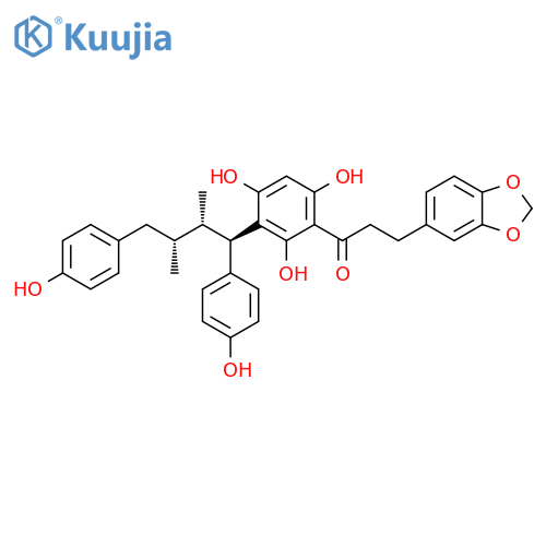 1-Propanone, 3-(1,3-benzodioxol-5-yl)-1-[3-[(1R,2S,3R)-1,4-bis(4-hydroxyphenyl)-2,3-dimethylbutyl]-2,4,6-trihydroxyphenyl]-, rel- structure