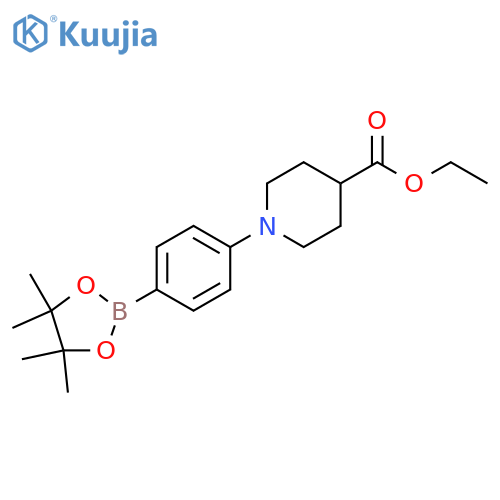 4-Piperidinecarboxylic acid, 1-[4-(4,4,5,5-tetramethyl-1,3,2-dioxaborolan-2-yl)phenyl]-, ethyl ester structure