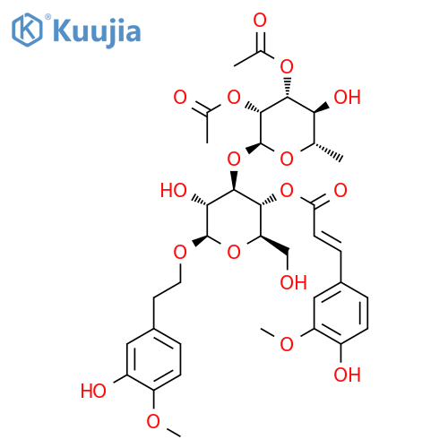 b-D-Glucopyranoside,2-(3-hydroxy-4-methoxyphenyl)ethyl 3-O-(2,3-di-O-acetyl-6-deoxy-a-L-mannopyranosyl)-,4-[(2E)-3-(4-hydroxy-3-methoxyphenyl)-2-propenoate] structure