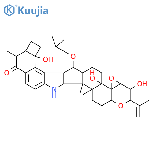 7,8-(Epoxymethano)-2H,6H-cyclobuta[5,6]benz[1,2-e]oxireno[4',4'a]-1-benzopyrano[5',6':6,7]indeno[1,2-b]indol-10(7H)-one,3,3a,4b,5,6a,7a,7d,8,9,9a,10,14,14a,14b,14c,15,16,16a-octadecahydro-3,4b,7d-trihydroxy-10,14b,14c,17,17-pentamethyl-2-(1-methylethenyl)-,(2R,3S,3aR,4aS,4bS,6aR,7S,7dR,8S,9aR,14bS,14cR,16aS)- (9CI) structure