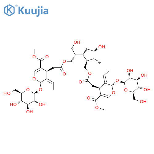 2H-Pyran-4-acetic acid, 3-ethylidene-2-(β-D-glucopyranosyloxy)-3,4-dihydro-5-(methoxycarbonyl)-, [(1S,2R,3R,5R)-5-[(1S)-2-[[[(2S,3E,4S)-3-ethylidene-2-(β-D-glucopyranosyloxy)-3,4-dihydro-5-(methoxycarbonyl)-2H-pyran-4-yl]acetyl]oxy]-1-(hydroxymethyl)ethyl]-3-hydroxy-2-methylcyclopentyl]methyl ester, (2S,3E,4S)- structure