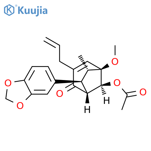 Bicyclo[3.2.1]oct-3-en-2-one,8-(acetyloxy)-7-(1,3-benzodioxol-5-yl)-5-methoxy-6-methyl-3-(2-propen-1-yl)-,(1R,5S,6S,7S,8S)- structure
