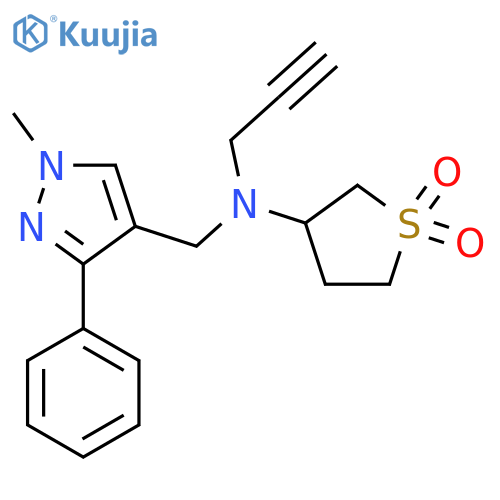 N-[(1-Methyl-3-phenylpyrazol-4-yl)methyl]-1,1-dioxo-N-prop-2-ynylthiolan-3-amine structure
