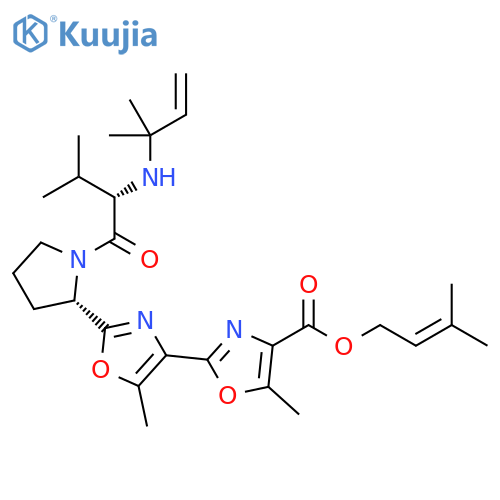 [2,4'-Bioxazole]-4-carboxylic acid, 2'-[(2S)-1-[(2S)-2-[(1,1-dimethyl-2-propen-1-yl)amino]-3-methyl-1-oxobutyl]-2-pyrrolidinyl]-5,5'-dimethyl-, 3-methyl-2-buten-1-yl ester structure