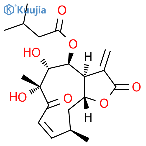 Butanoic acid, 3-methyl-, (3aS,4S,5R,6R,8Z,10R,11aR)-2,3,3a,4,5,6,7,10,11,11a-decahydro-5,6-dihydroxy-6,10-dimethyl-3-methylene-2,7-dioxocyclodeca[b]furan-4-yl ester structure