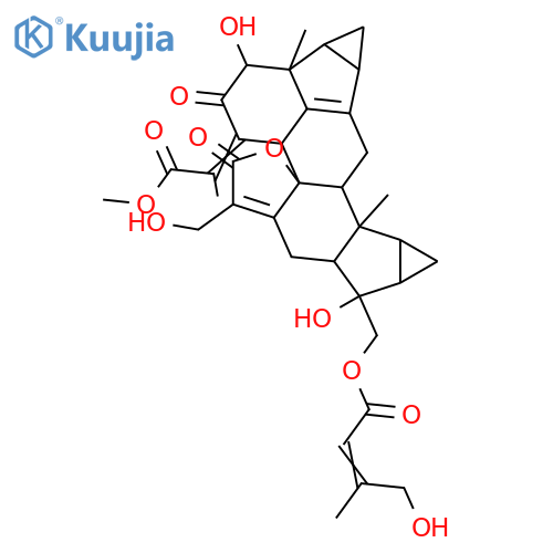 2-Butenoic acid,4-hydroxy-3-methyl-,[(1aR,1bS,2R,4Z,4aR,4bS,8aR,9S,9aS,10aR,10bS,10cS,11bS)-1,1a,1b,2,3,4,4a,6,8,8a,9,9a,10,10a,10b,10c,11,11b-octadecahydro-2,9-dihydroxy-7-(hydroxymethyl)-4-(2-methoxy-1-methyl-2-oxoethylidene)-1b,10b-dimethyl-3,6-dioxocyclopropa[4,5]cyclopropa[4',5']cyclopent[1',2':7,8]acephenanthryleno[10a,10-b]furan-9-yl]methylester, (2E)- structure