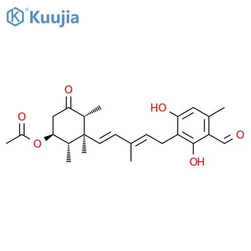 Benzaldehyde,3-[(2E,4E)-5-[(1S,2S,3S,6R)-3-(acetyloxy)-1,2,6-trimethyl-5-oxocyclohexyl]-3-methyl-2,4-pentadien-1-yl]-2,4-dihydroxy-6-methyl- structure