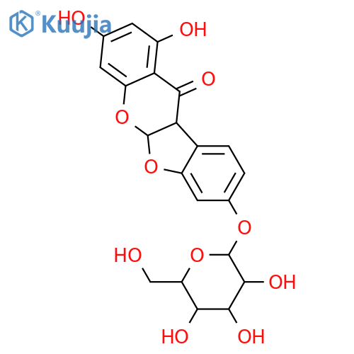 5a,10b-Dihydro-1,3,8-trihydroxy-11H-benzofuro[2,3-b][1]benzopyran-11-one; (5aS,10bS)-form, 8-O-β-D-Glucopyranoside structure