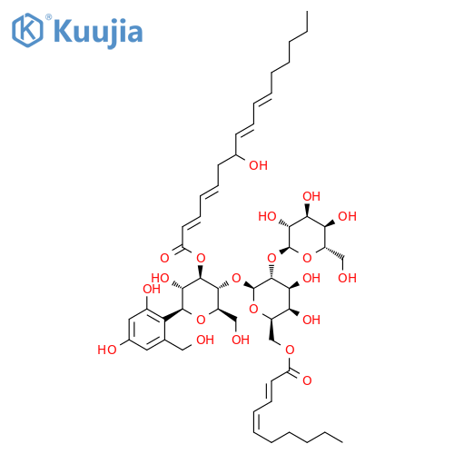 D-Glucitol, O-b-D-galactopyranosyl-(1&reg;2)-O-6-O-[(2E,4Z)-1-oxo-2,4-decadienyl]-b-D-galactopyranosyl-(1&reg;3)-1,5-anhydro-1-C-[2,4-dihydroxy-6-(hydroxymethyl)phenyl]-,3-[(2E,4E,7S,8E,10E)-7-hydroxy-2,4,8,10-hexadecatetraenoate] (9CI) structure