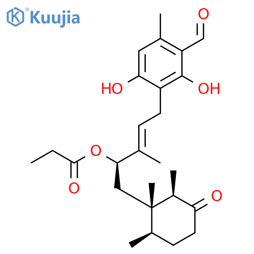 Benzaldehyde,2,4-dihydroxy-6-methyl-3-[(2E,4R)-3-methyl-4-(1-oxopropoxy)-5-[(1S,2R,6R)-1,2,6-trimethyl-3-oxocyclohexyl]-2-penten-1-yl]- structure