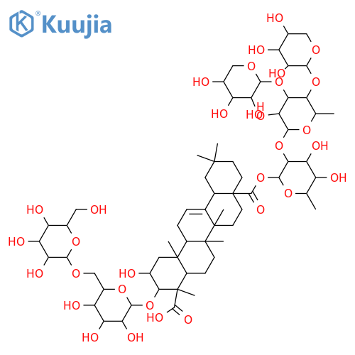Olean-12-ene-23,28-dioicacid, 3-[(6-O-b-D-glucopyranosyl-b-D-glucopyranosyl)oxy]-2-hydroxy-,28-(O-a-L-arabinopyranosyl-(1&reg;3)-O-[b-D-xylopyranosyl-(1&reg;4)]-O-6-deoxy-a-L-mannopyranosyl-(1&reg;2)-6-deoxy-b-D-galactopyranosyl) ester, (2b,3b,4a)- (9CI) structure