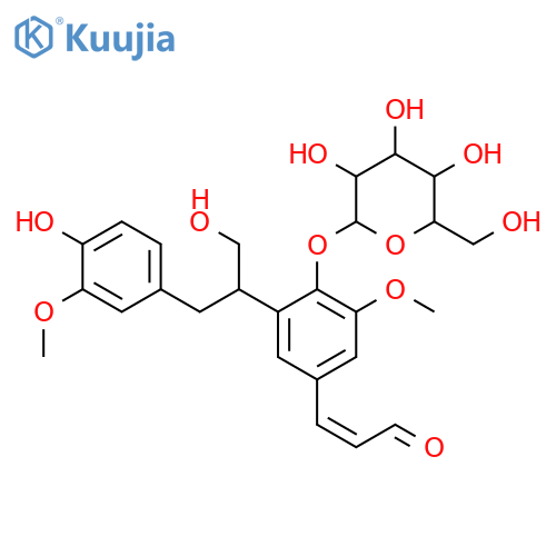 2-Propenal, 3-[4-(β-D-glucopyranosyloxy)-3-[2-(4-hydroxy-3-methoxyphenyl)-1-(hydroxymethyl)ethyl]-5-methoxyphenyl]-, (2E)- structure