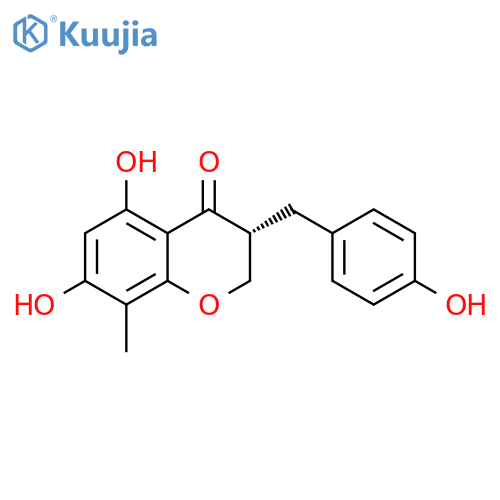 4H-1-Benzopyran-4-one, 2,3-dihydro-5,7-dihydroxy-3-[(4-hydroxyphenyl)methyl]-8-methyl-, (3R)- structure