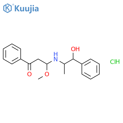 (3R)-3-(((1S)-1-Hydroxy-1-phenylpropan-2-yl)amino)-3-methoxy-1-phenylpropan-1-one hydrochloride structure
