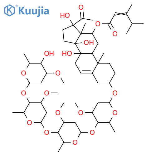 3,8,12,14,17-Pentahydroxypregn-5-en-20-one; (3β,12β,14β,17βOH)-form, 12-O-(3,4-Dimethyl-2E-pentenoyl), 3-O-[β-D-oleandropyranosyl-(1→4)-β-D-oleandropyranosyl-(1→4)-β-D-oleandropyranosyl-(1→4)-β-D-cymaropyranoside] structure