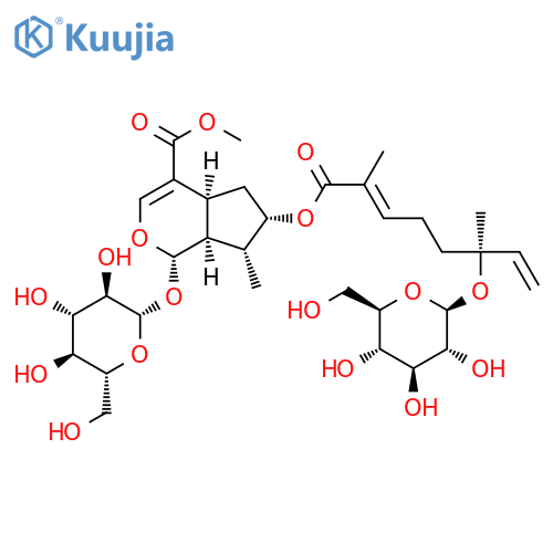 Cyclopenta[c]pyran-4-carboxylicacid, 1-(b-D-glucopyranosyloxy)-6-[[(2E,6S)-6-(b-D-glucopyranosyloxy)-2,6-dimethyl-1-oxo-2,7-octadienyl]oxy]-1,4a,5,6,7,7a-hexahydro-7-methyl-,methyl ester, (1S,4aS,6S,7R,7aS)- (9CI) structure