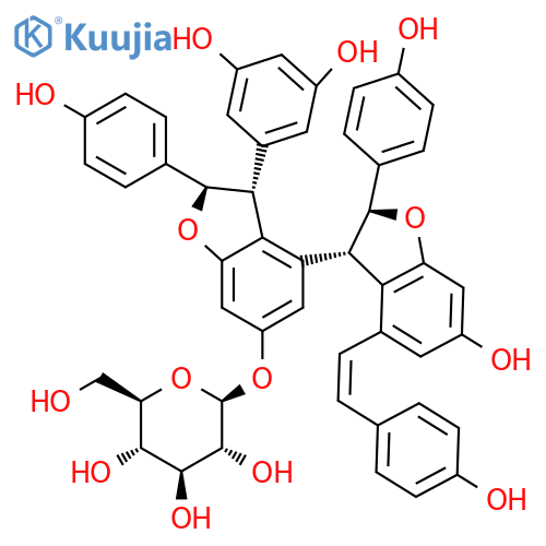 (2S,3R,4S,5S,6R)-2-[[(2R,3R)-3-(3,5-Dihydroxyphenyl)-4-[(2S,3S)-6-hydroxy-2-(4-hydroxyphenyl)-4-[(Z)-2-(4-hydroxyphenyl)ethenyl]-2,3-dihydro-1-benzofuran-3-yl]-2-(4-hydroxyphenyl)-2,3-dihydro-1-benzofuran-6-yl]oxy]-6-(hydroxymethyl)oxane-3,4,5-triol structure