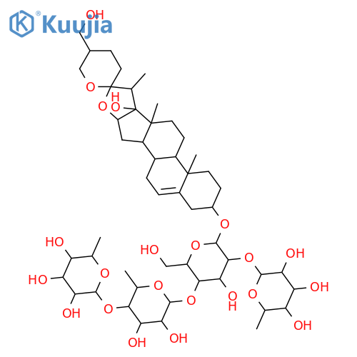 β-D-Glucopyranoside, (3β,25S)-17,27-dihydroxyspirost-5-en-3-yl O-6-deoxy-α-L-mannopyranosyl-(1→2)-O-[6-deoxy-α-L-mannopyranosyl-(1→4)-6-deoxy-α-L-mannopyranosyl-(1→4)]- structure