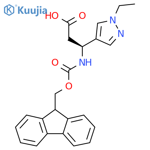 (3S)-3-(1-ethyl-1H-pyrazol-4-yl)-3-({(9H-fluoren-9-yl)methoxycarbonyl}amino)propanoic acid structure