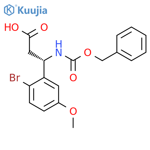 (3S)-3-{(benzyloxy)carbonylamino}-3-(2-bromo-5-methoxyphenyl)propanoic acid structure