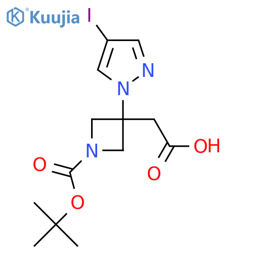 2-{1-(tert-butoxy)carbonyl-3-(4-iodo-1H-pyrazol-1-yl)azetidin-3-yl}acetic acid structure