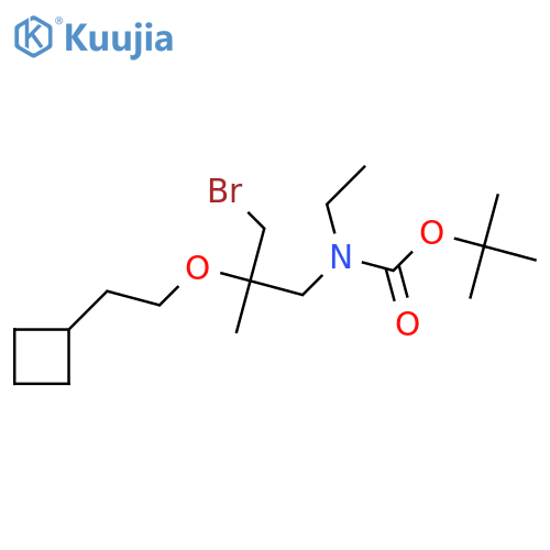 tert-butyl N-3-bromo-2-(2-cyclobutylethoxy)-2-methylpropyl-N-ethylcarbamate structure