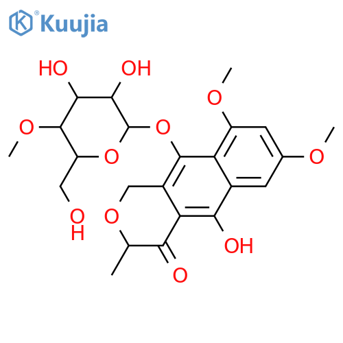 5,7,9,10-Tetrahydroxy-3-methyl-1H-naphtho[2,3-c]pyran-4(3H)-one; (S)-form, 7,9-Di-Me ether, 10-O-(4-O-methyl-β-D-glucopyranoside) structure