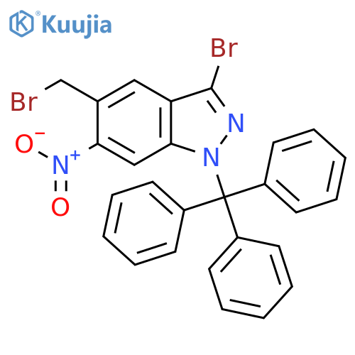 3-bromo-5-(bromomethyl)-6-nitro-1-tritylindazole structure