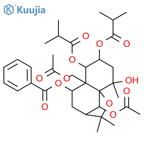 1,2,4,6,9,14-Hexahydroxydihydro-β-agarofuran; (1α,2α,4β,6β,9β)-form, 1,2-Bis-O-(2-methylpropanoyl), 9-benzoyl, 6,14-di-Ac structure