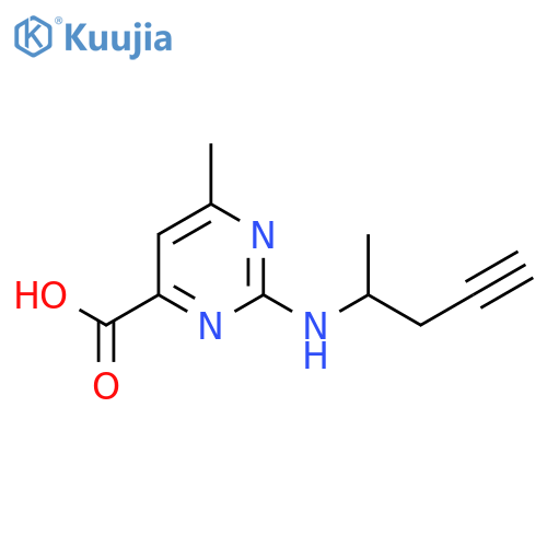 6-methyl-2-(pent-4-yn-2-yl)aminopyrimidine-4-carboxylic acid structure