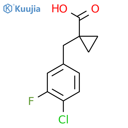 1-(4-chloro-3-fluorophenyl)methylcyclopropane-1-carboxylic acid structure