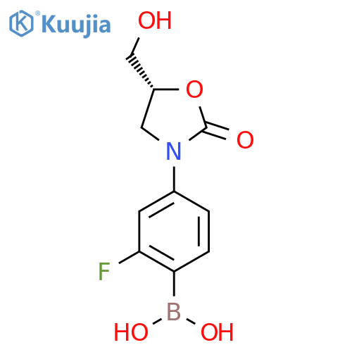[2-Fluoro-4-[(5R)-5-(hydroxymethyl)-2-oxo-1,3-oxazolidin-3-yl]phenyl]boronic acid structure