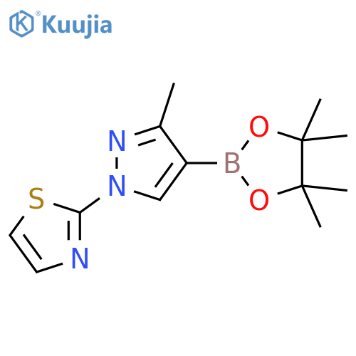 2-[3-methyl-4-(4,4,5,5-tetramethyl-1,3,2-dioxaborolan-2-yl)pyrazol-1-yl]thiazole structure