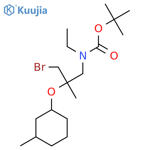 tert-butyl N-{3-bromo-2-methyl-2-(3-methylcyclohexyl)oxypropyl}-N-ethylcarbamate structure