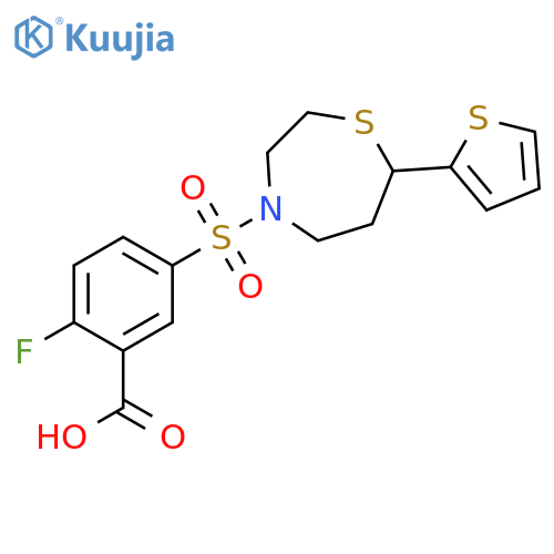 2-fluoro-5-{[7-(thiophen-2-yl)-1,4-thiazepan-4-yl]sulfonyl}benzoic acid structure