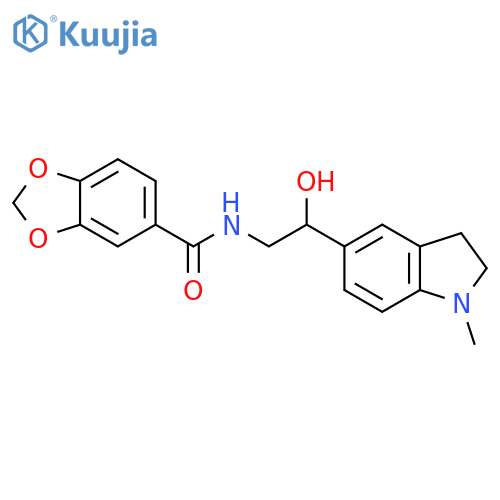 N-2-hydroxy-2-(1-methyl-2,3-dihydro-1H-indol-5-yl)ethyl-2H-1,3-benzodioxole-5-carboxamide structure