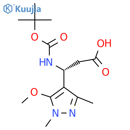 (3R)-3-{(tert-butoxy)carbonylamino}-3-(5-methoxy-1,3-dimethyl-1H-pyrazol-4-yl)propanoic acid structure