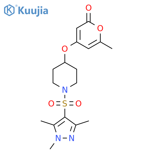 6-methyl-4-({1-[(1,3,5-trimethyl-1H-pyrazol-4-yl)sulfonyl]piperidin-4-yl}oxy)-2H-pyran-2-one structure