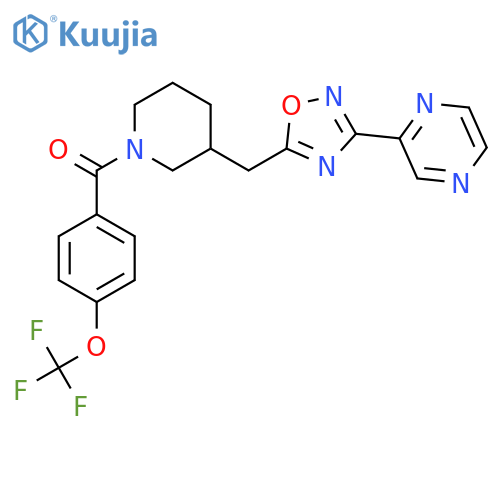 2-[5-({1-[4-(trifluoromethoxy)benzoyl]piperidin-3-yl}methyl)-1,2,4-oxadiazol-3-yl]pyrazine structure