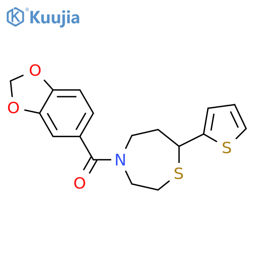 4-(2H-1,3-benzodioxole-5-carbonyl)-7-(thiophen-2-yl)-1,4-thiazepane structure