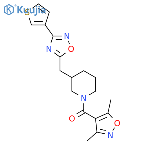 1-(3,5-dimethyl-1,2-oxazole-4-carbonyl)-3-{[3-(thiophen-3-yl)-1,2,4-oxadiazol-5-yl]methyl}piperidine structure