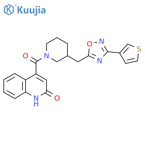 4-(3-{[3-(thiophen-3-yl)-1,2,4-oxadiazol-5-yl]methyl}piperidine-1-carbonyl)quinolin-2-ol structure