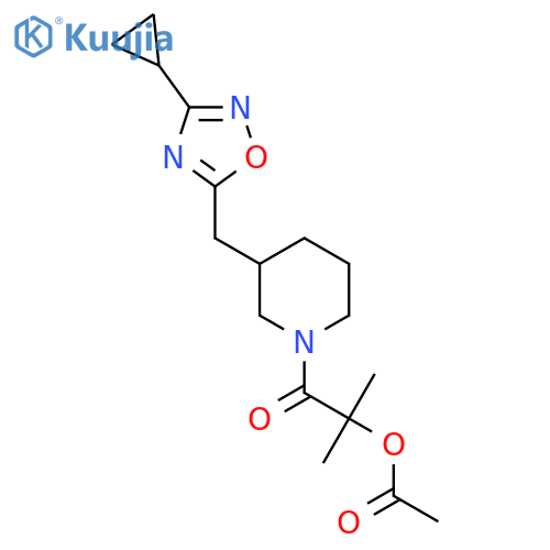 1-{3-[(3-cyclopropyl-1,2,4-oxadiazol-5-yl)methyl]piperidin-1-yl}-2-methyl-1-oxopropan-2-yl acetate structure