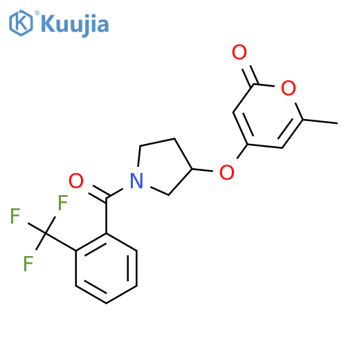 6-methyl-4-((1-(2-(trifluoromethyl)benzoyl)pyrrolidin-3-yl)oxy)-2H-pyran-2-one structure