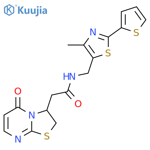 N-{4-methyl-2-(thiophen-2-yl)-1,3-thiazol-5-ylmethyl}-2-{5-oxo-2H,3H,5H-1,3thiazolo3,2-apyrimidin-3-yl}acetamide structure