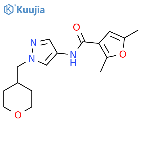 2,5-dimethyl-N-(1-((tetrahydro-2H-pyran-4-yl)methyl)-1H-pyrazol-4-yl)furan-3-carboxamide structure