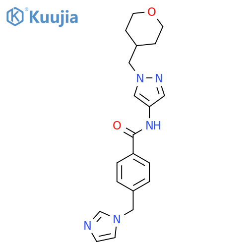4-((1H-imidazol-1-yl)methyl)-N-(1-((tetrahydro-2H-pyran-4-yl)methyl)-1H-pyrazol-4-yl)benzamide structure