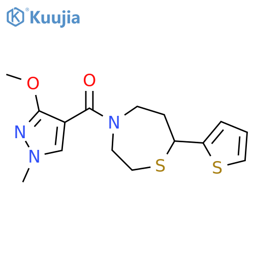 4-(3-methoxy-1-methyl-1H-pyrazole-4-carbonyl)-7-(thiophen-2-yl)-1,4-thiazepane structure