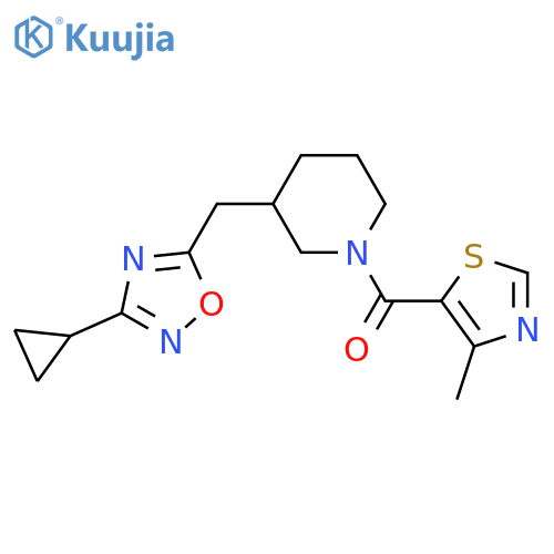 3-[(3-cyclopropyl-1,2,4-oxadiazol-5-yl)methyl]-1-(4-methyl-1,3-thiazole-5-carbonyl)piperidine structure