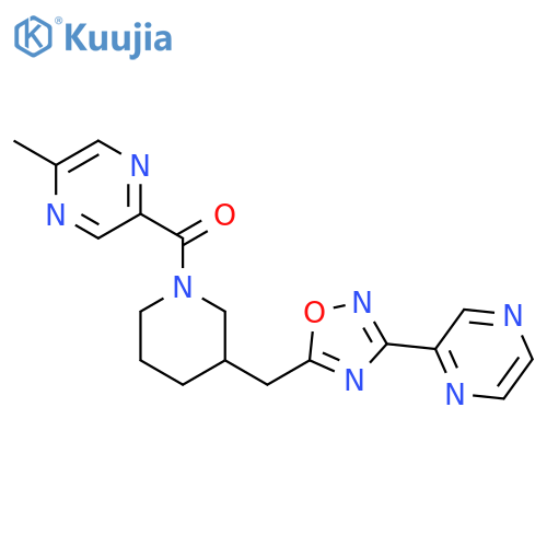 2-methyl-5-(3-{[3-(pyrazin-2-yl)-1,2,4-oxadiazol-5-yl]methyl}piperidine-1-carbonyl)pyrazine structure